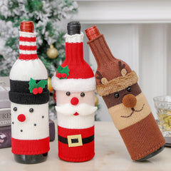 Set of Three Christmas Themed Red Wine Bottle Covers