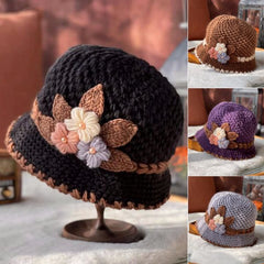 Knitted hat with vintage floral pattern