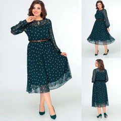 🔥🎀【S·3XL】Women's Chiffon Polka Dot Party Dress.