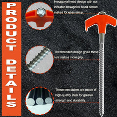 8" Tent Stakes - Screw-in Ground Anchors for Tents